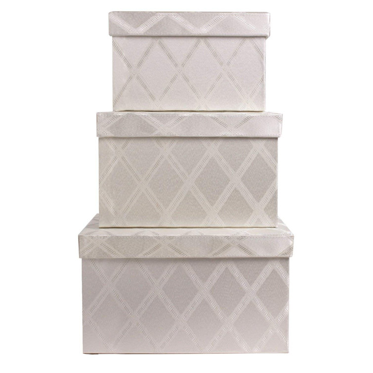 Decorative Storage Boxes With Lids Set Of 3 Hard Thick Cardboard Storage Box Lined With Fabric Nesting Storage Baskets For Shelves Closet